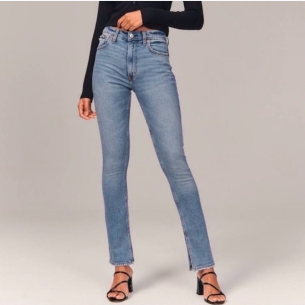 Abercrombie & Fitch Curve Love Skinny High Rise Split Hem Jean